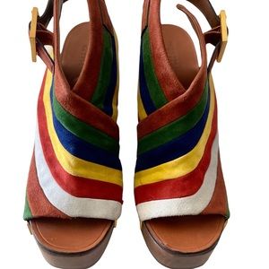 Rosetta Getty Multi-color Rainbow Suede Wooden Platforms